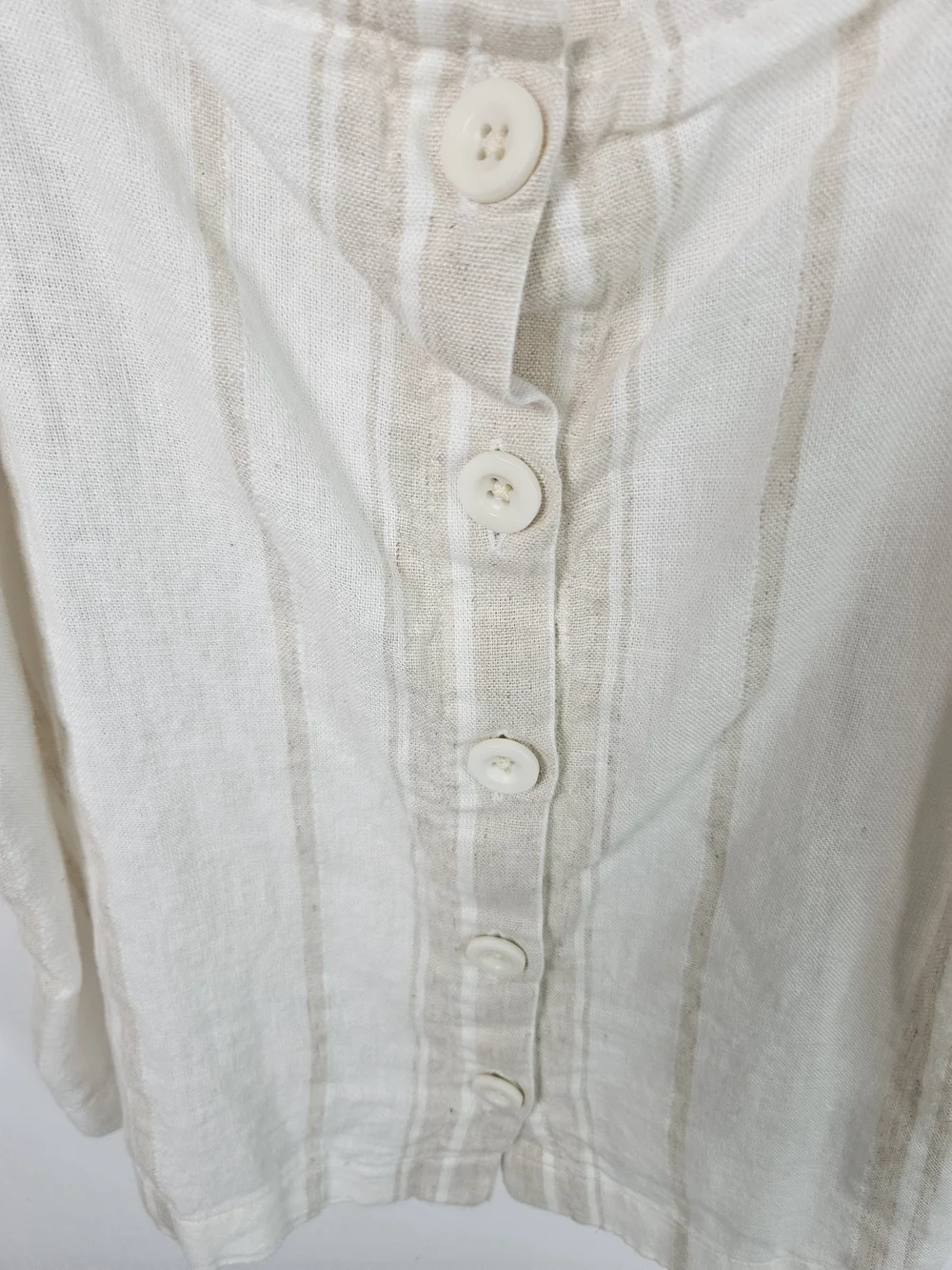 Madewell Cream and Tan Striped Puff Sleeve Button-Front Top